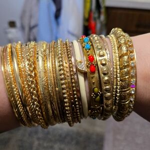 55 Gold Tone Bangle Braclet Lot
